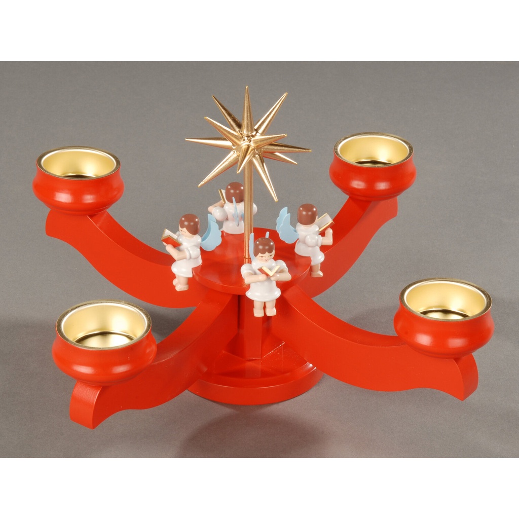 Adventsleuchter, rot - 4 sitzende Engel