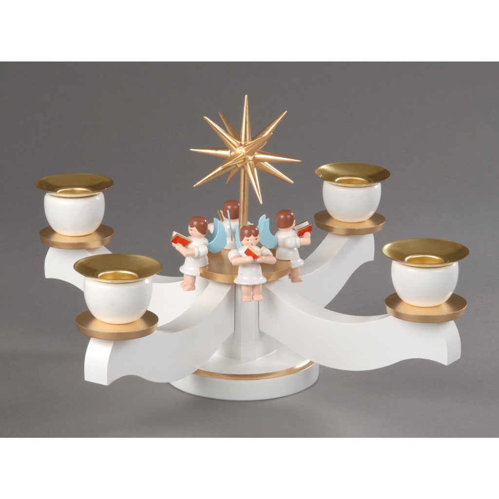 Adventsleuchter, weiß/bronze - 4 sitzende Engel