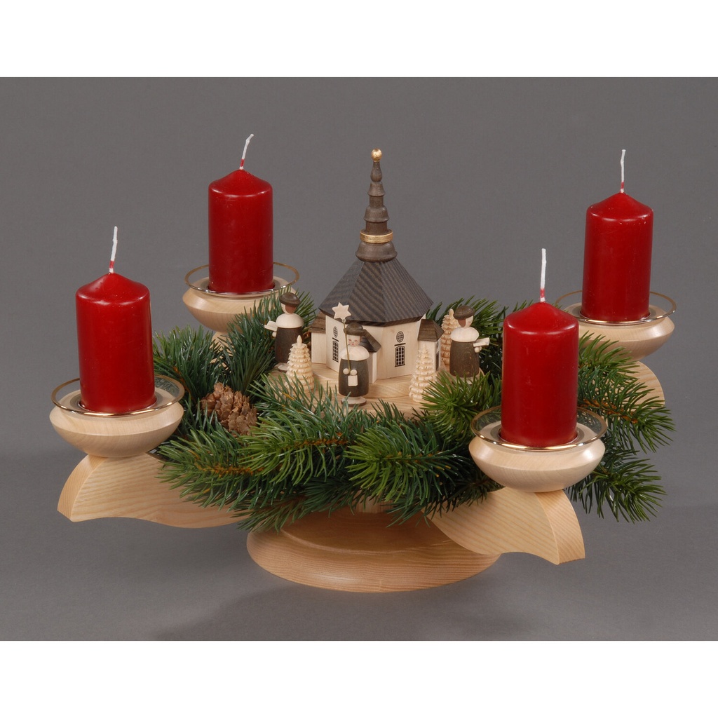 Adventsleuchter, natur - Seiffener Kirche mit Kurrende