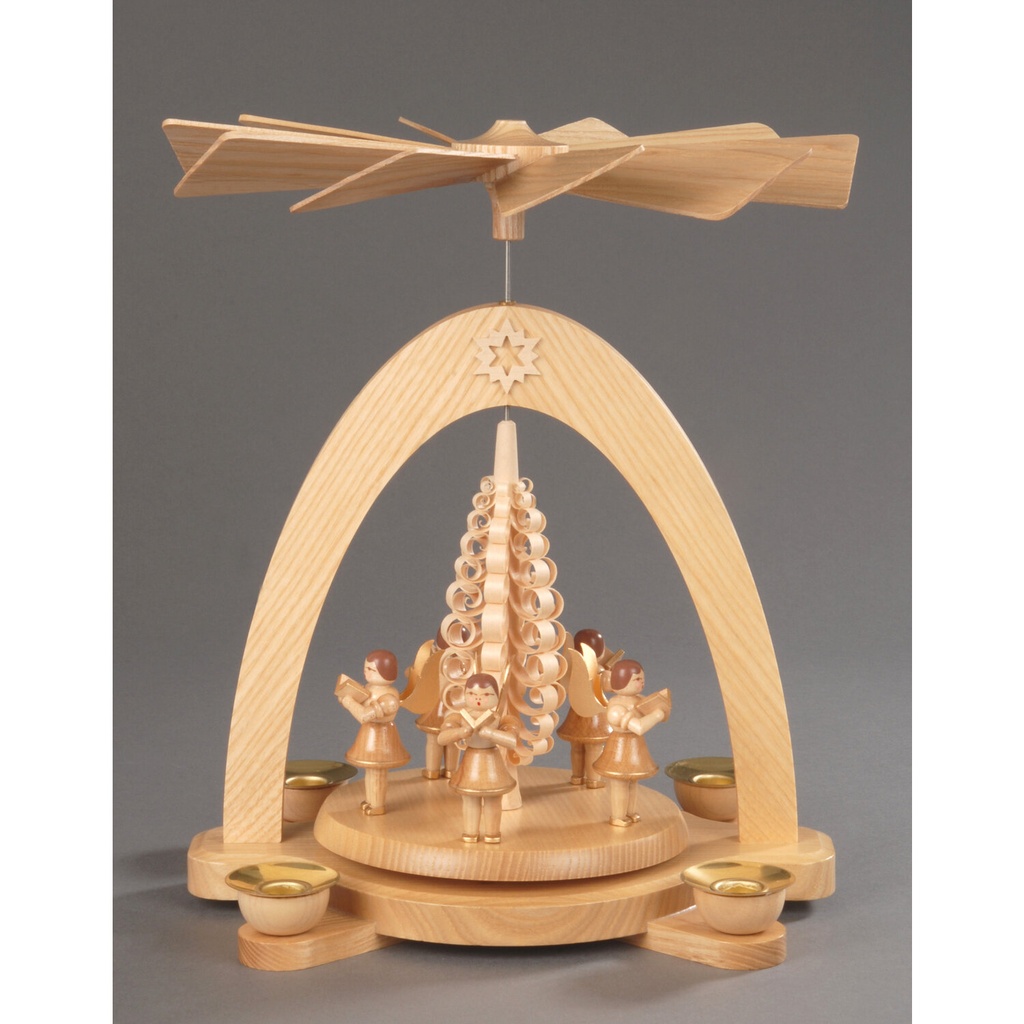 Pyramide, natur - 5 Engel mit Spanbaum